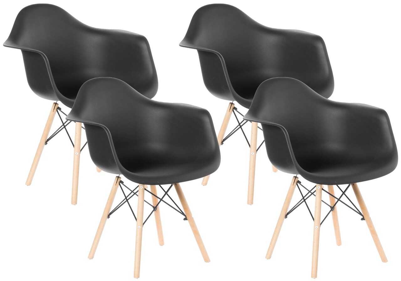 Mid-Century Modern Style Plastic DAW Shell Dining Arm Chair with Wooden Dowel Eiffel Legs
